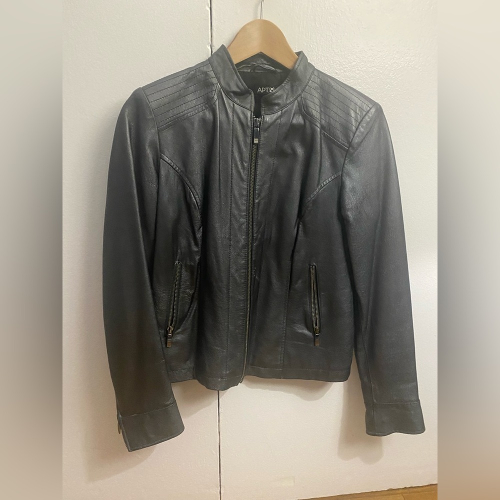 Women's Leather Jacket, silver metallic